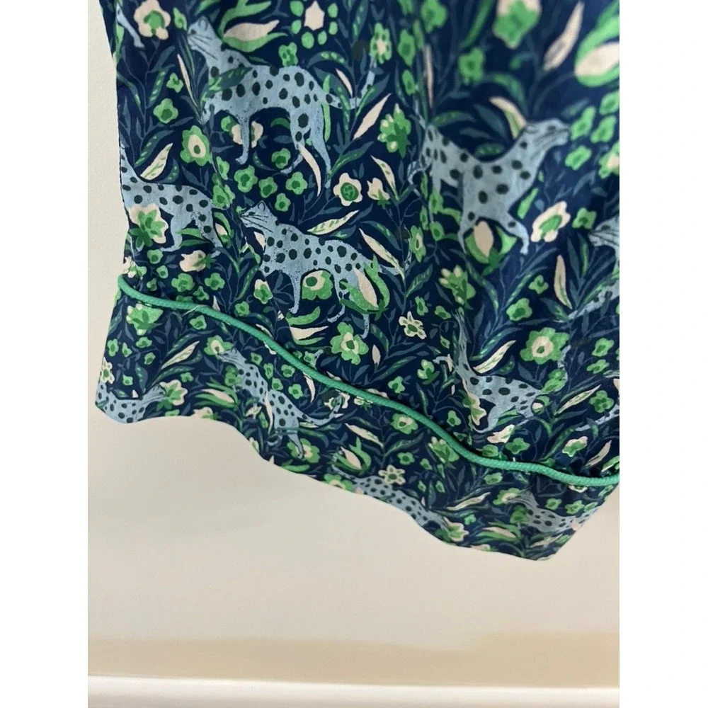 J Crew Pajama Pants Women 2X Blue Green Floral Cheetah Print BM286‎